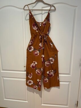 Floral Wrap Jumpsuit in Rust